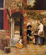 Pieter de Hooch Courtyard with an Arbor and Drinkers china oil painting reproduction